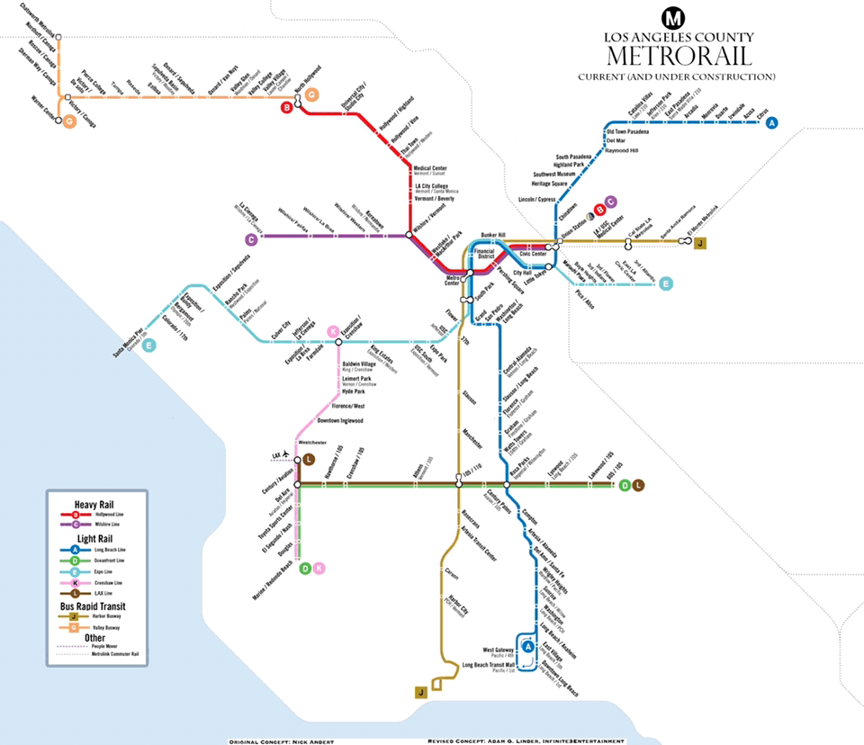 An image of the Los Angeles MetroRail 'Dream Map' created by Adam